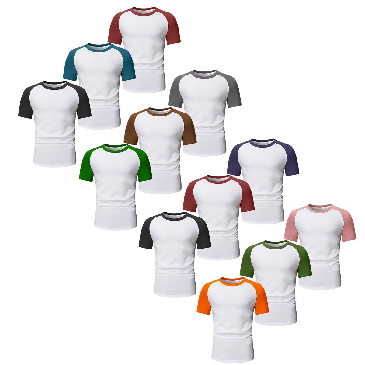 Mens Short Sleeve T Shirt Raglan FOLT Contrast Baseball 100% Cotton New Tee Tops