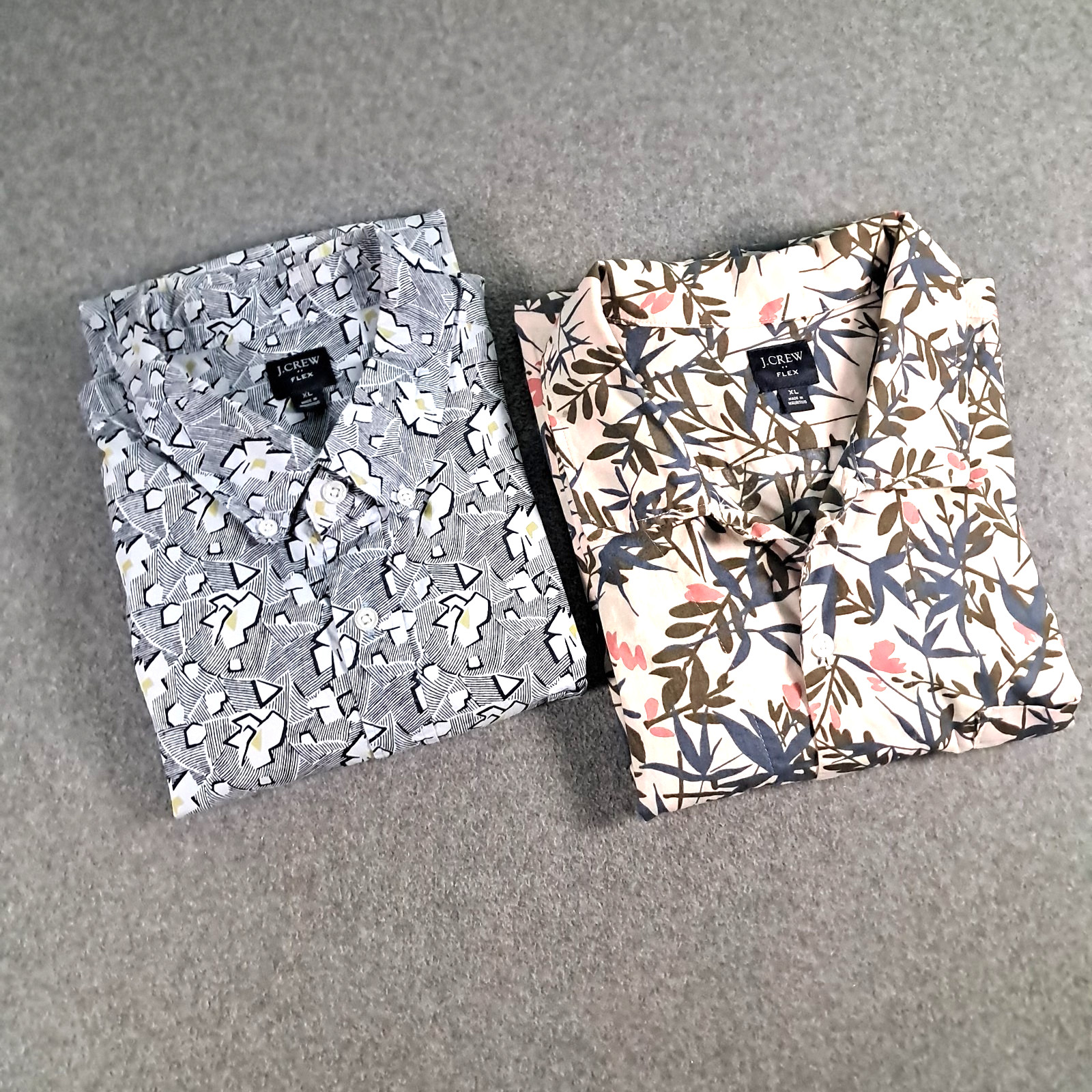 J Crew Flex Button Down Short Slv Shirts Lot of 2 Geometric & Floral Patterns XL