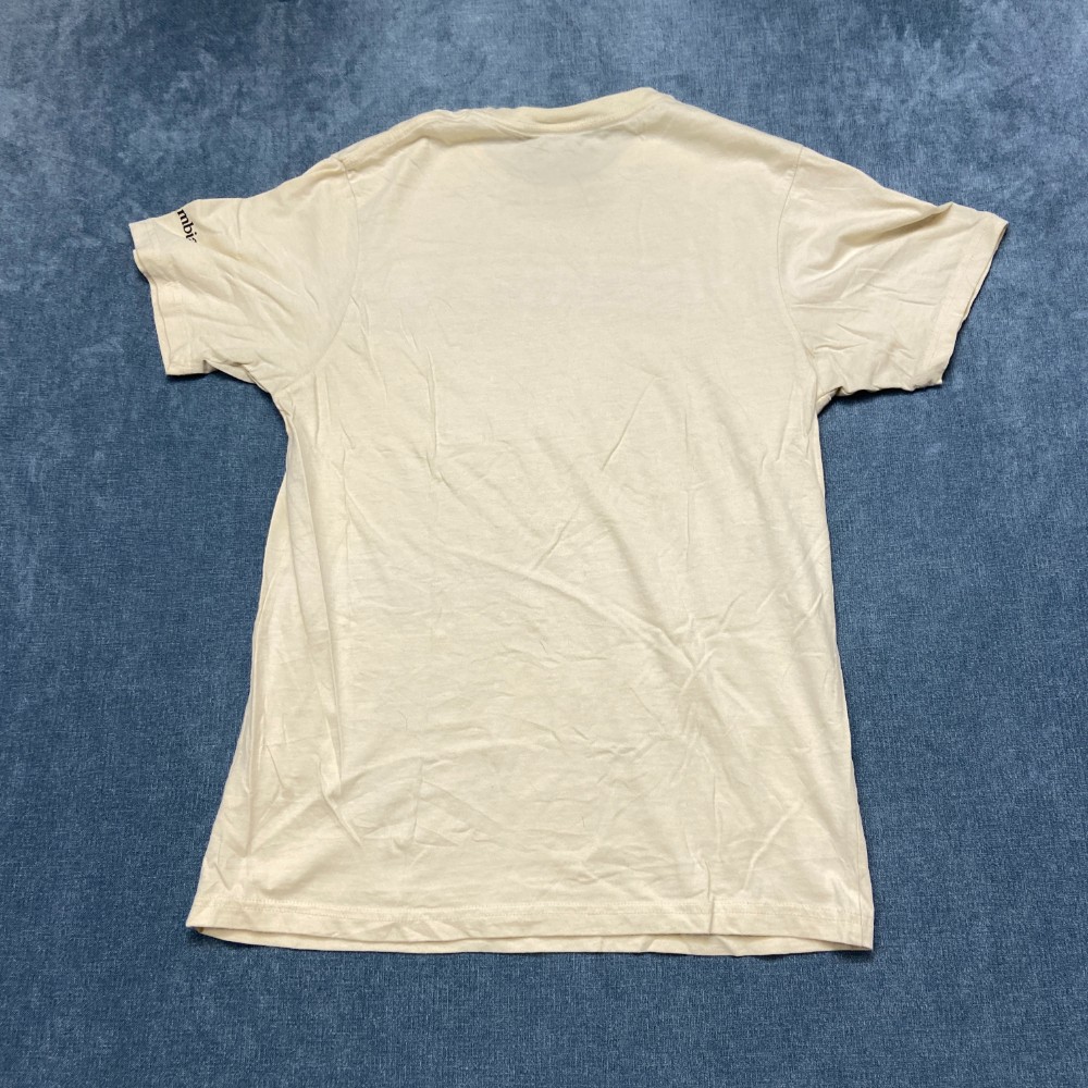 Columbia Sportswear Company T Shirt Mens Small Ivory Cotton Wordmark Logo Tee