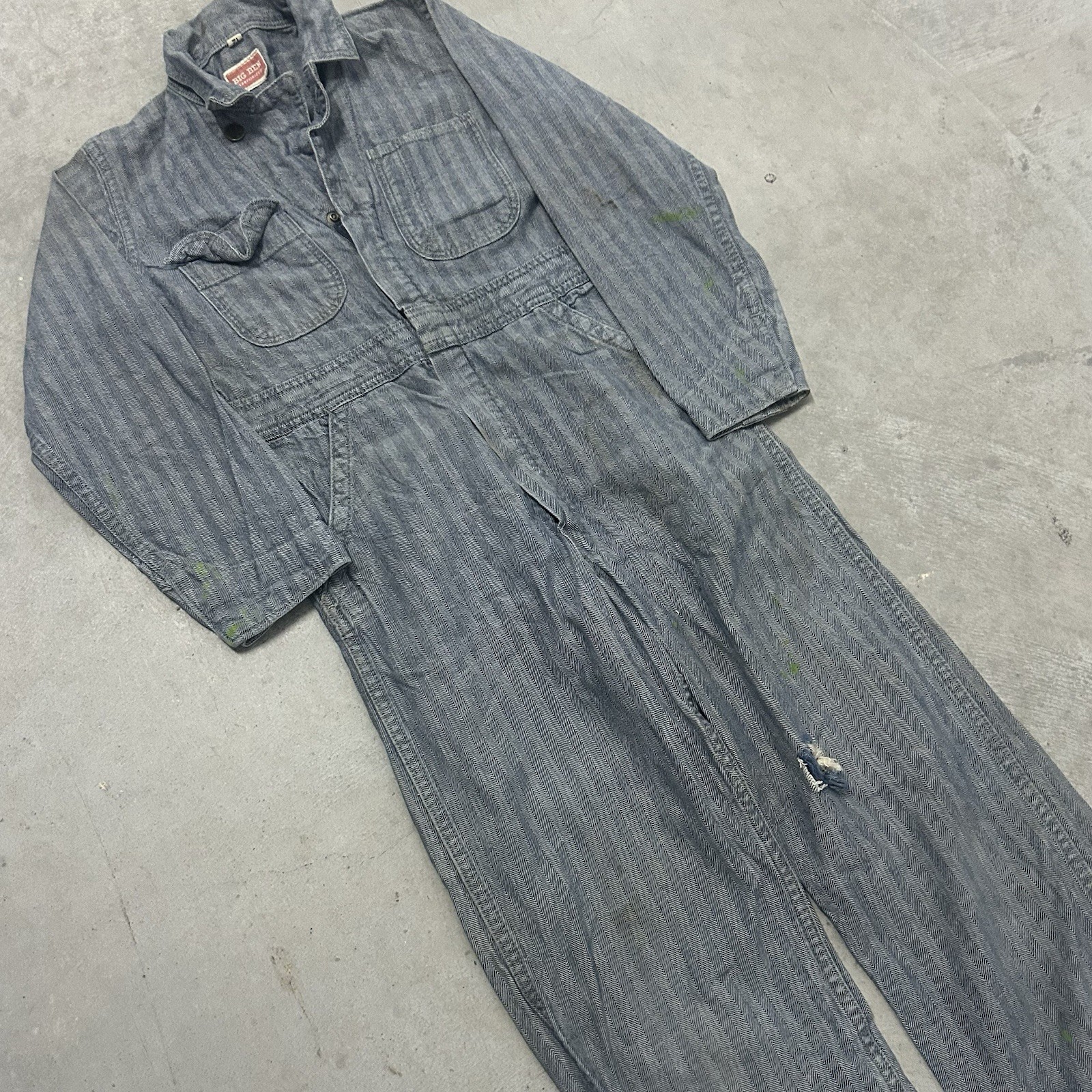 True Vintage 30s/40s Striped Coverall Sanfordized Jumpsuit Distressed Size 12