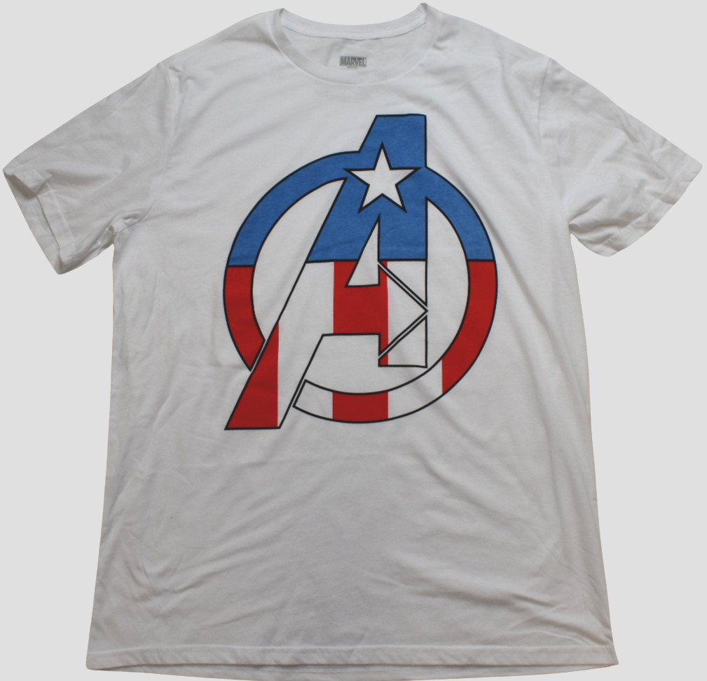 Marvel Mens Captain America Avengers Patriotic Fill Logo White Shirt New XL