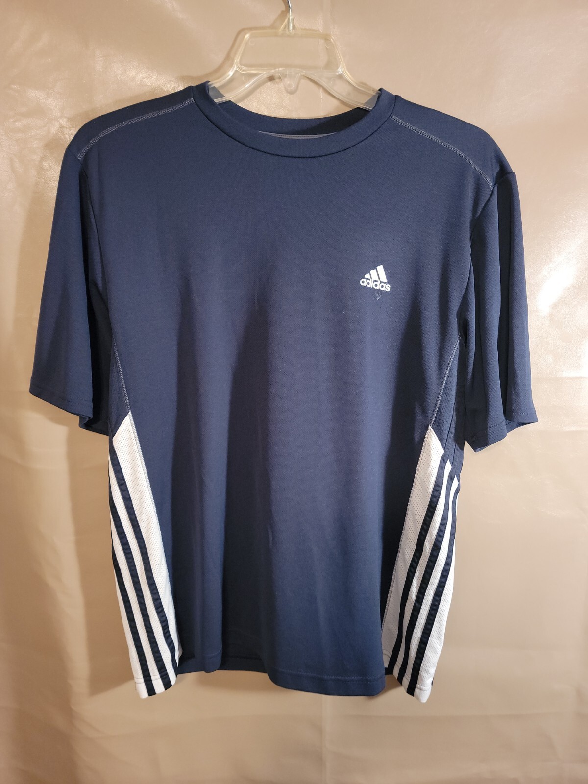 Adidas ClimaLite Shirt Men’s Large Short Sleeve Blue and White Size Large