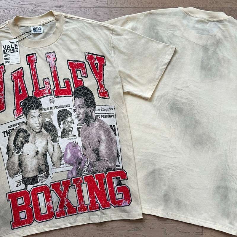 Vale Forever Heaven TEE Two people boxing print wash Style Mens T-shirt