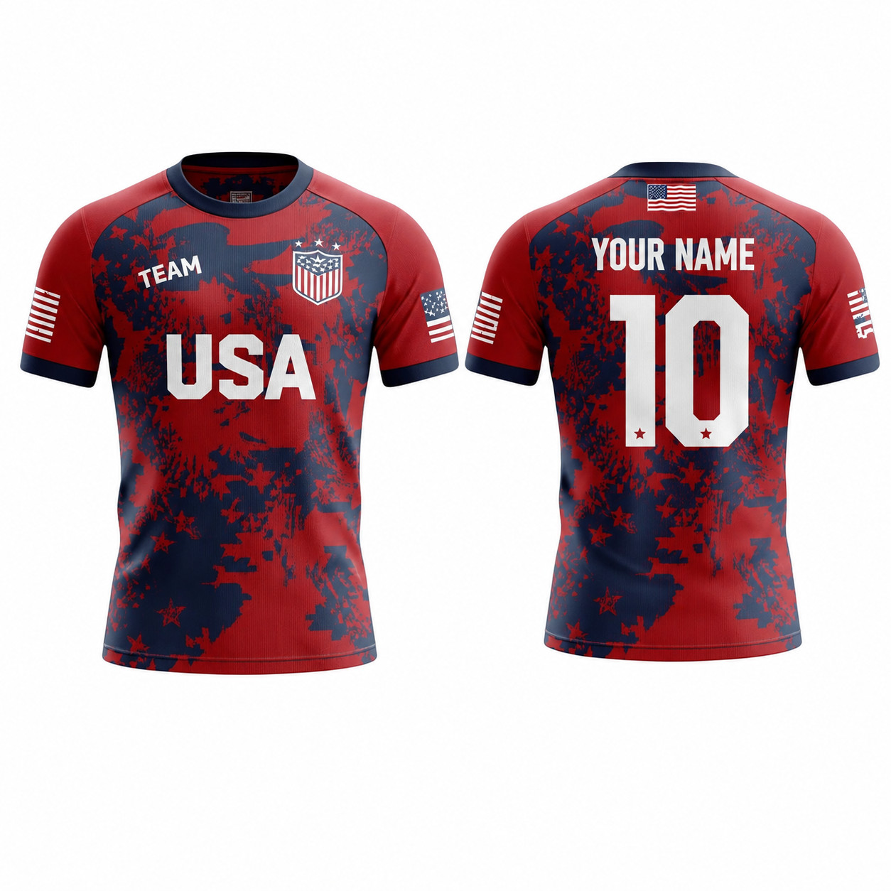 Custom USA Soccer Jersey Personalized Name Number American Flag Unisex Fan Tee