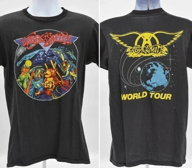 Aerosmith Concert Tour T-Shirt 2 sided Black Short sleeve tee vtg S-5XL