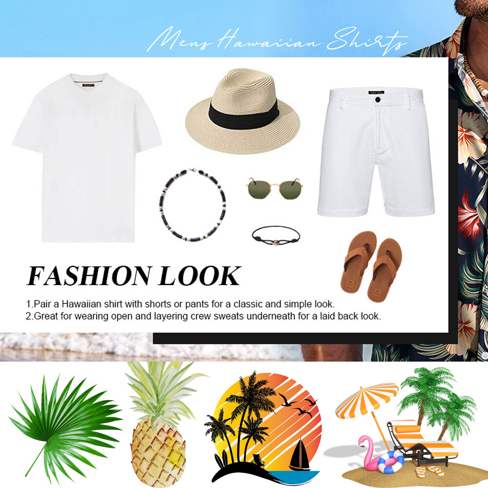 Hawaiian Shirts Men Tropic Summer Casual Beach Button Down Cruise Holiday Party