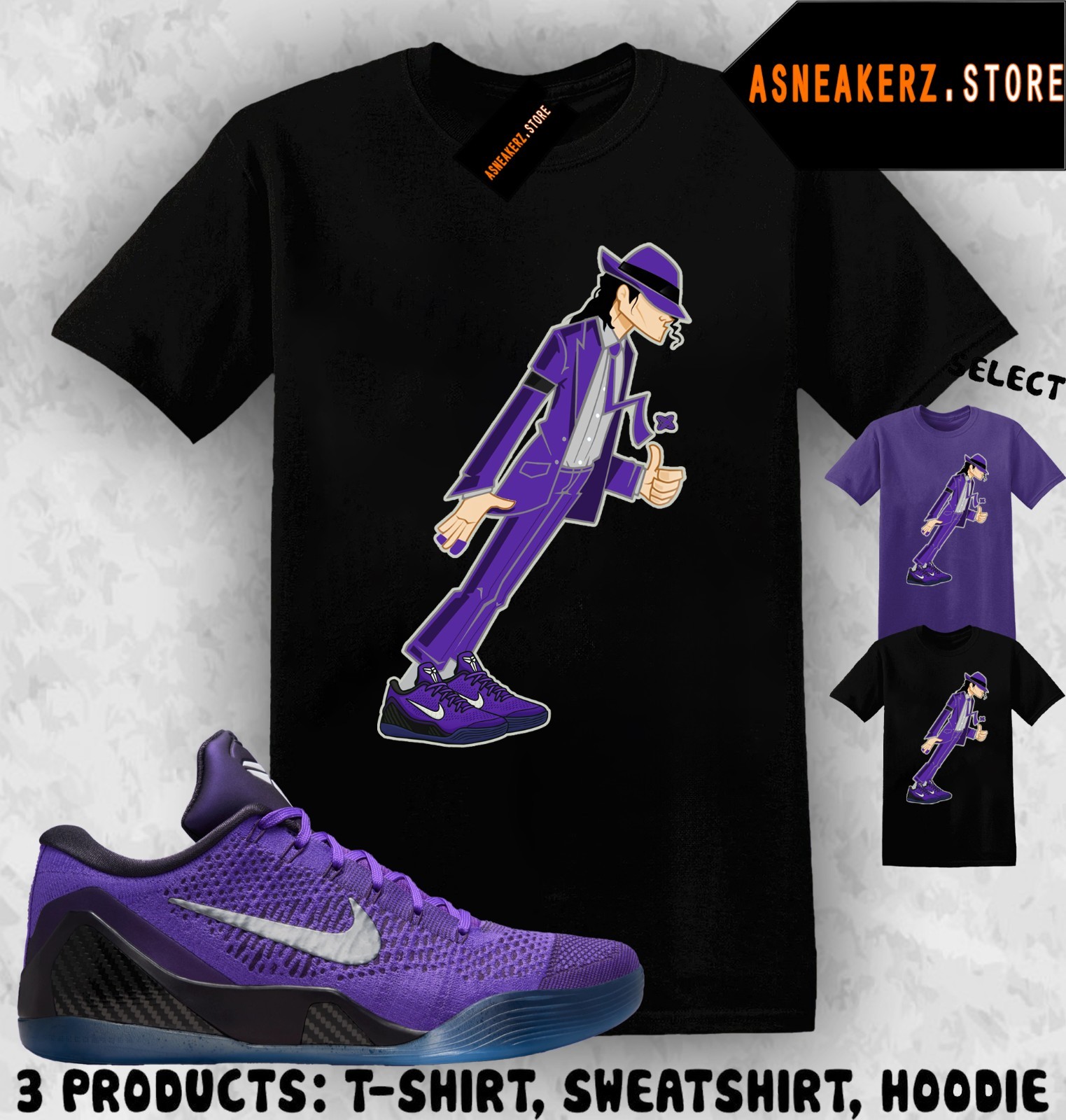 Tee Shirt Matching Kobe 9 Elite Low Moonwalker Match Sneaker MJ Smooth Criminal
