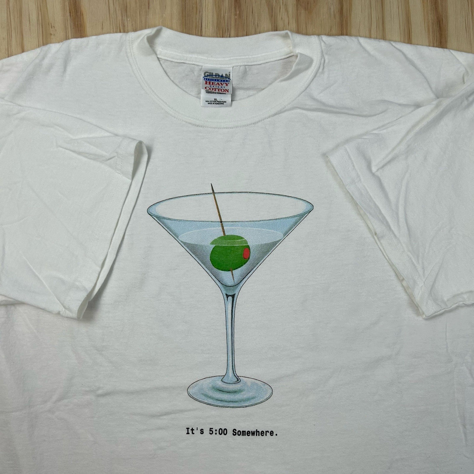 Vintage Y2K It’s 5 O’clock Somewhere Martini White T shirt Resort Fun Summer XL