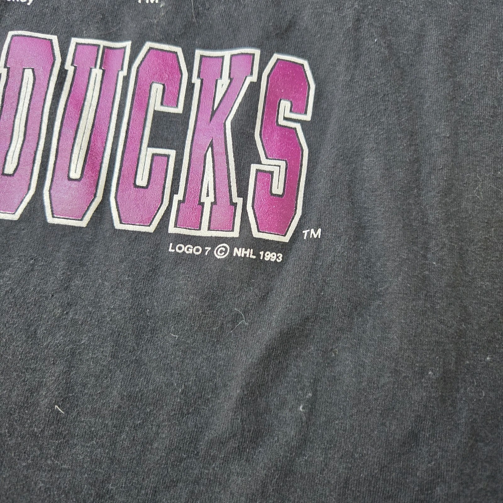 Vintage 90s Logo 7 Anaheim Mighty Ducks Jersey Style Tshirt Size XL Black