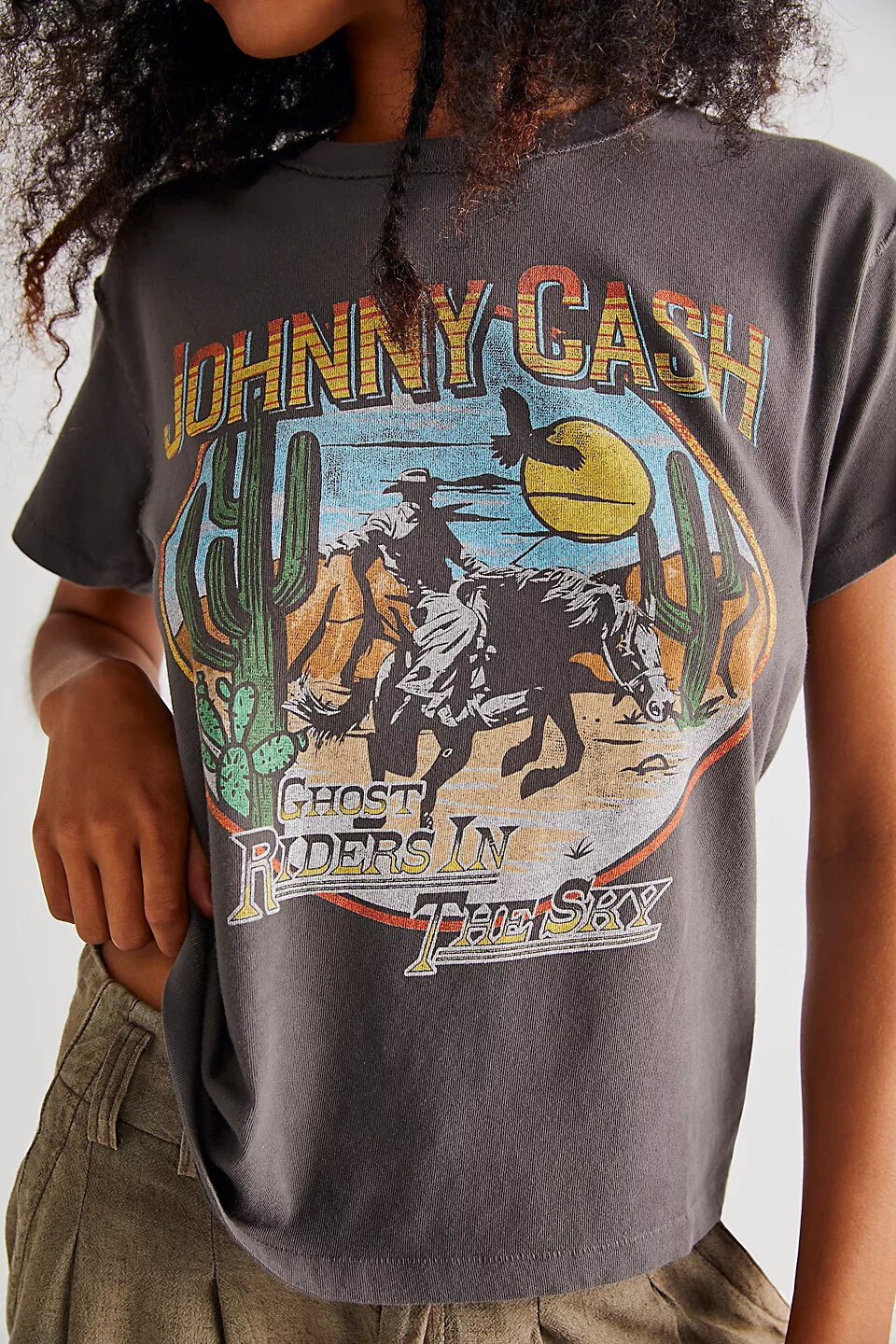 Johnny Cash Riders In The Sky Charcoal short sleeve T shirt Classic tee NH1007