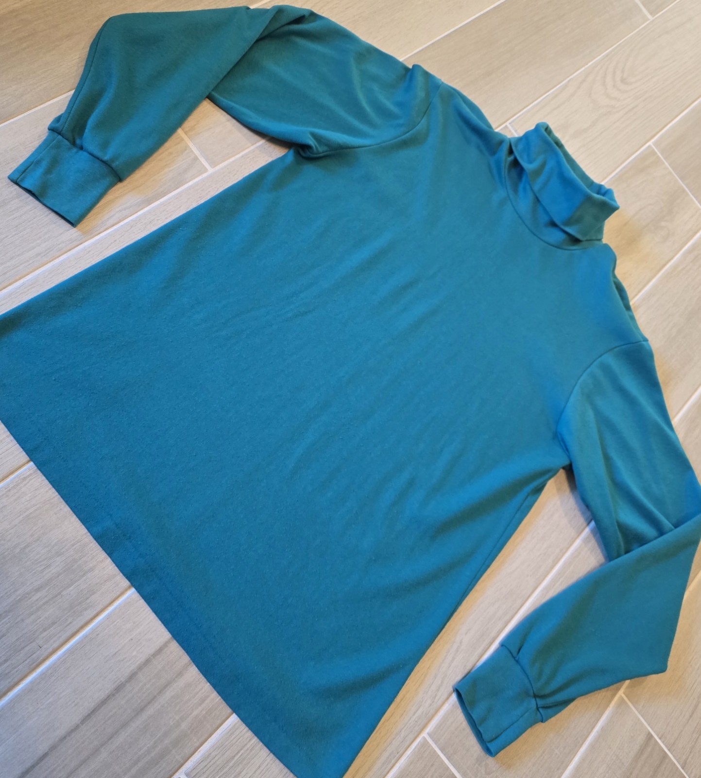 Vintage Lands’ End Shirt Men’s Large Teal Seamless Turtleneck High Neck LS USA