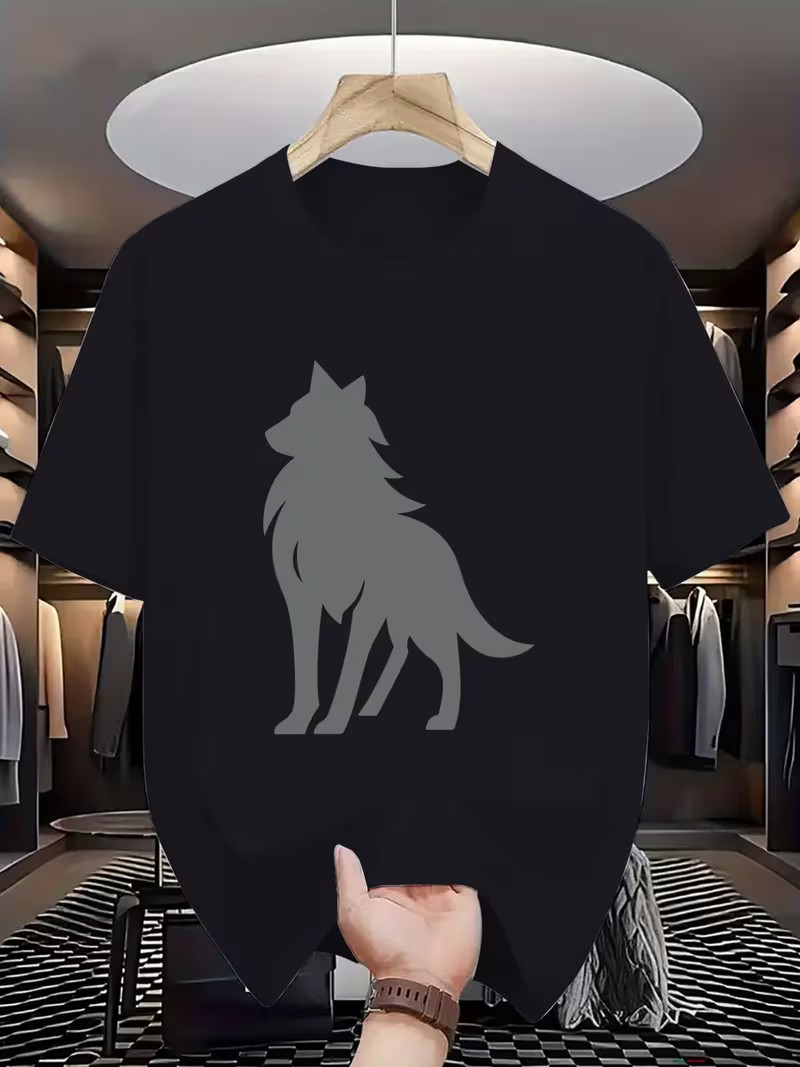 Men’s Wolf Graphic T Shirt T-Wolf Animal Print Casual Sports Crew Neck Tee Top