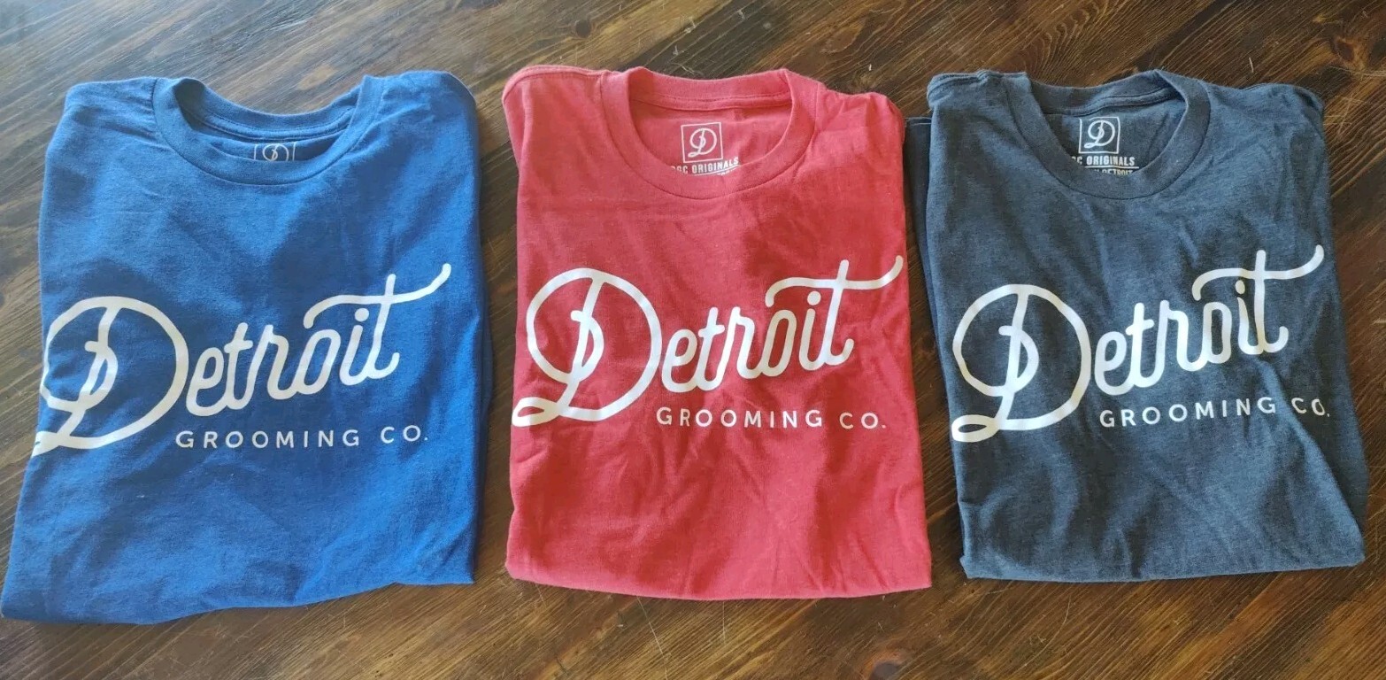 Detroit Grooming Co. Small T shirts – Red, Gray OR Blue – your choice! USA made!