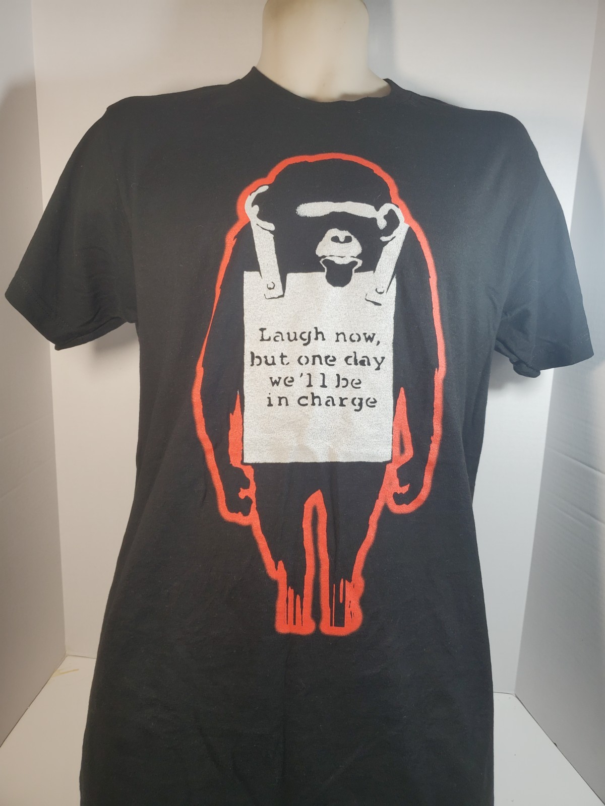 Art of Banksy Laugh Now Monkey T-shirt Size Medium M Black Tee