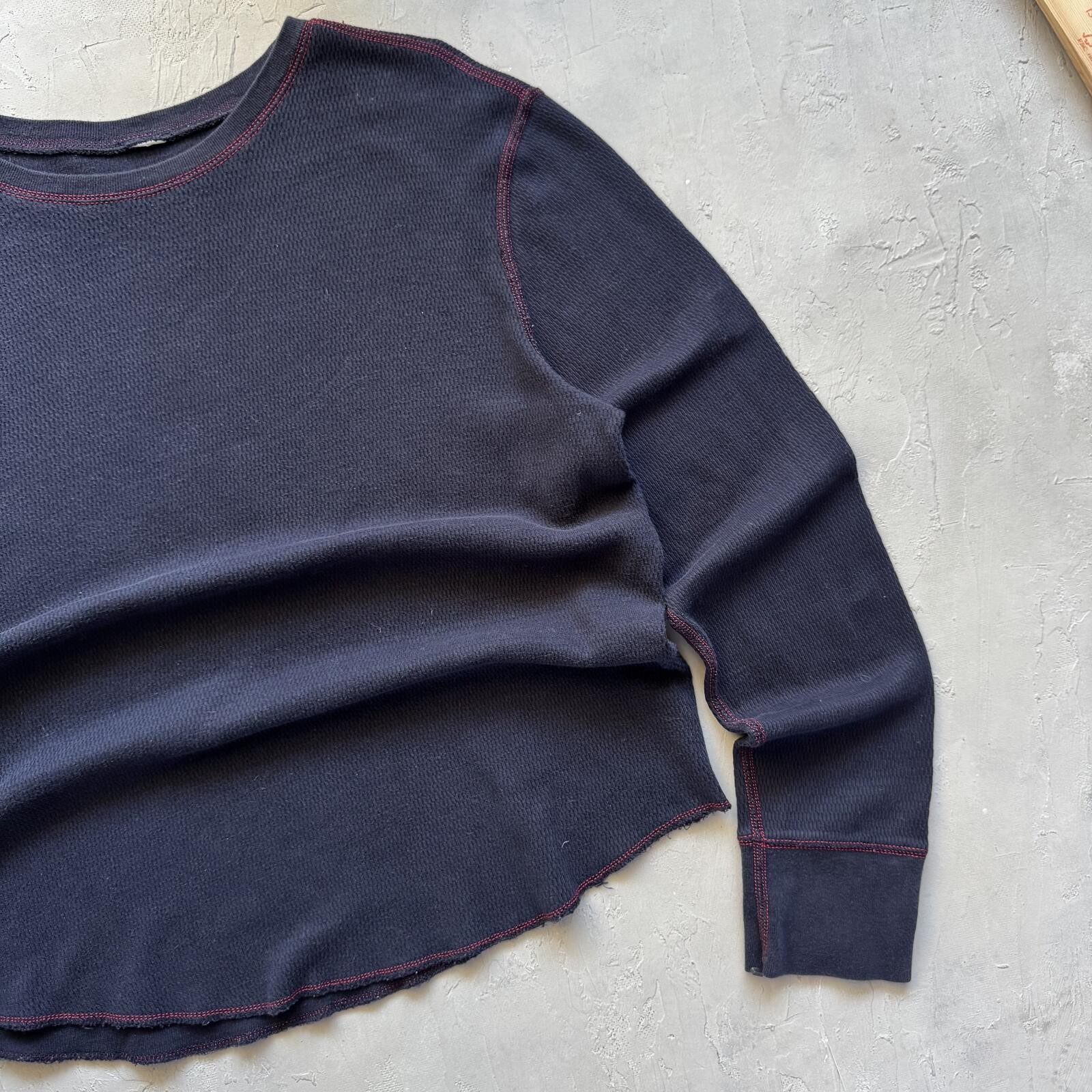 Vintage Y2K Boxy Cropped Black Red Long Sleeve Thermal Shirt