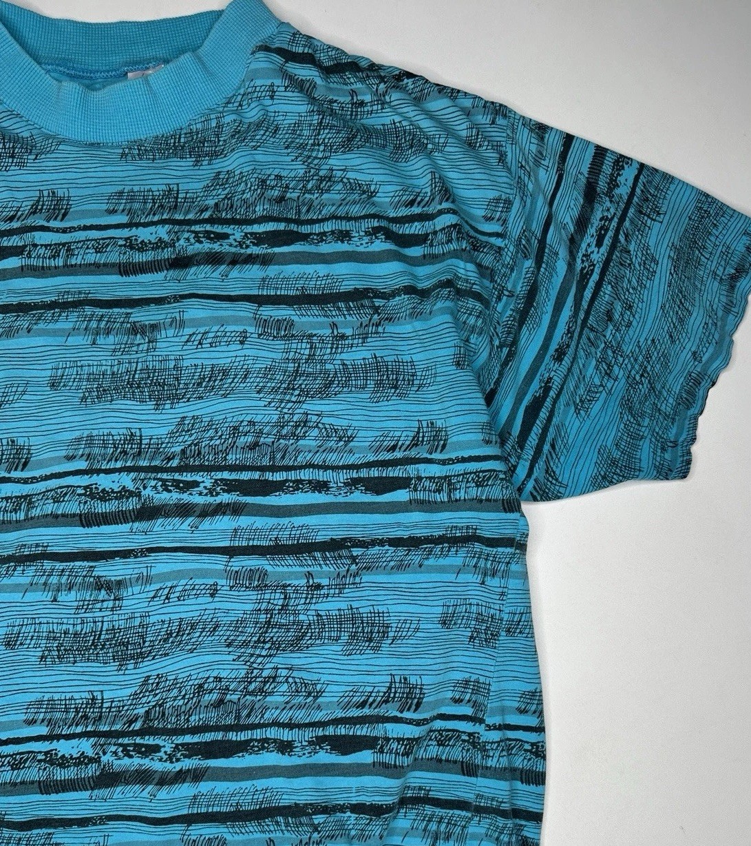 Vintage Electronic Revolution Abstract Stripe Club Kid Surf T-Shirt 80’s L