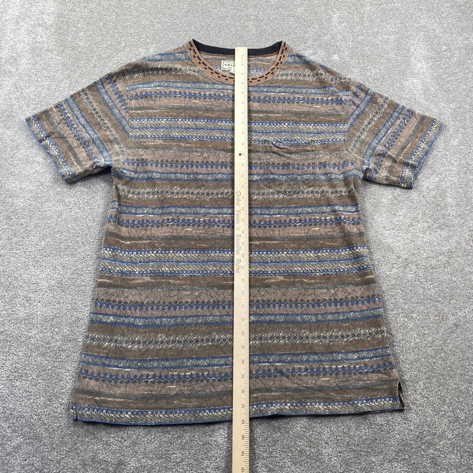 VTG Arizona Company Mens T Shirt L G Geometric Pattern Pocket Tee Brown Blue