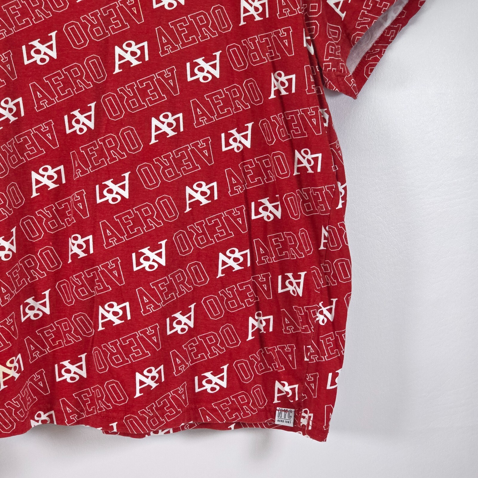 Aeropostale A87 Casual T-Shirt Men 3XL Spellout Logo All Over Print Short Sleeve