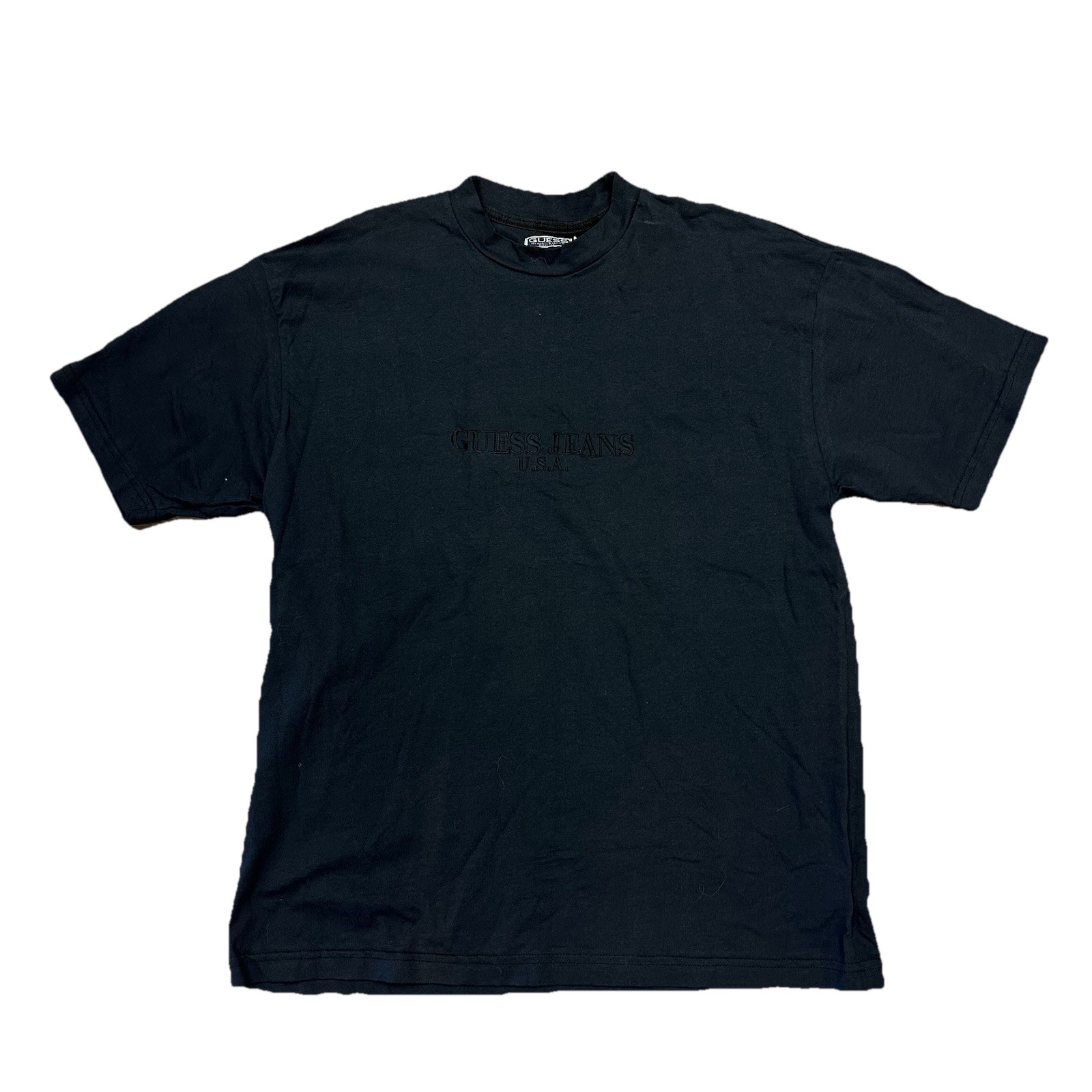 VTG GUESS JEANS USA BLACK EMBROIDERED LOGO SPELL OUT T-SHIRT TEE M BAGGY (24)