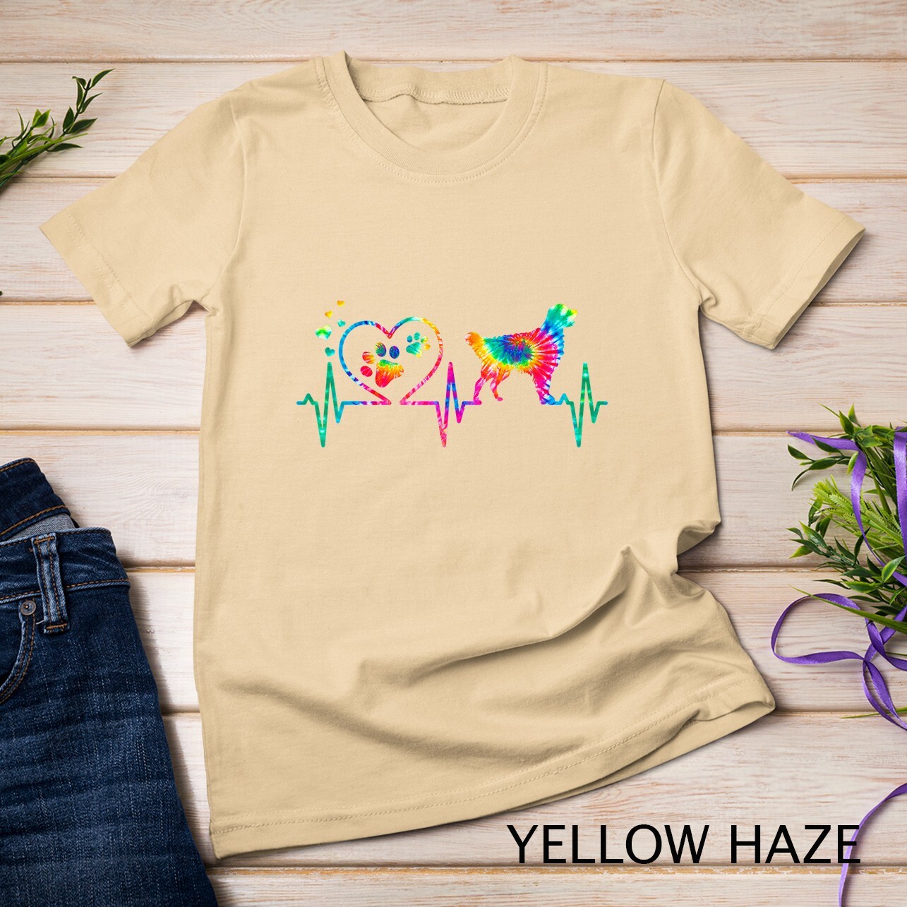 Golden Retriever Mom Dad Heartbeat Tie Dye Dog Gift T-Shirt Unisex T-shirt