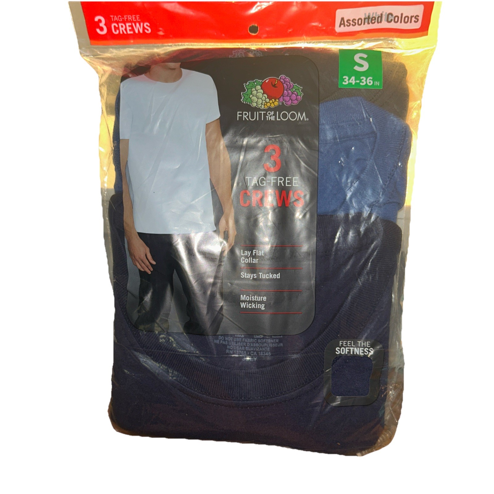Fruit Of The Loom Tag Free Crew Tshirts Size Small Pack Of 3