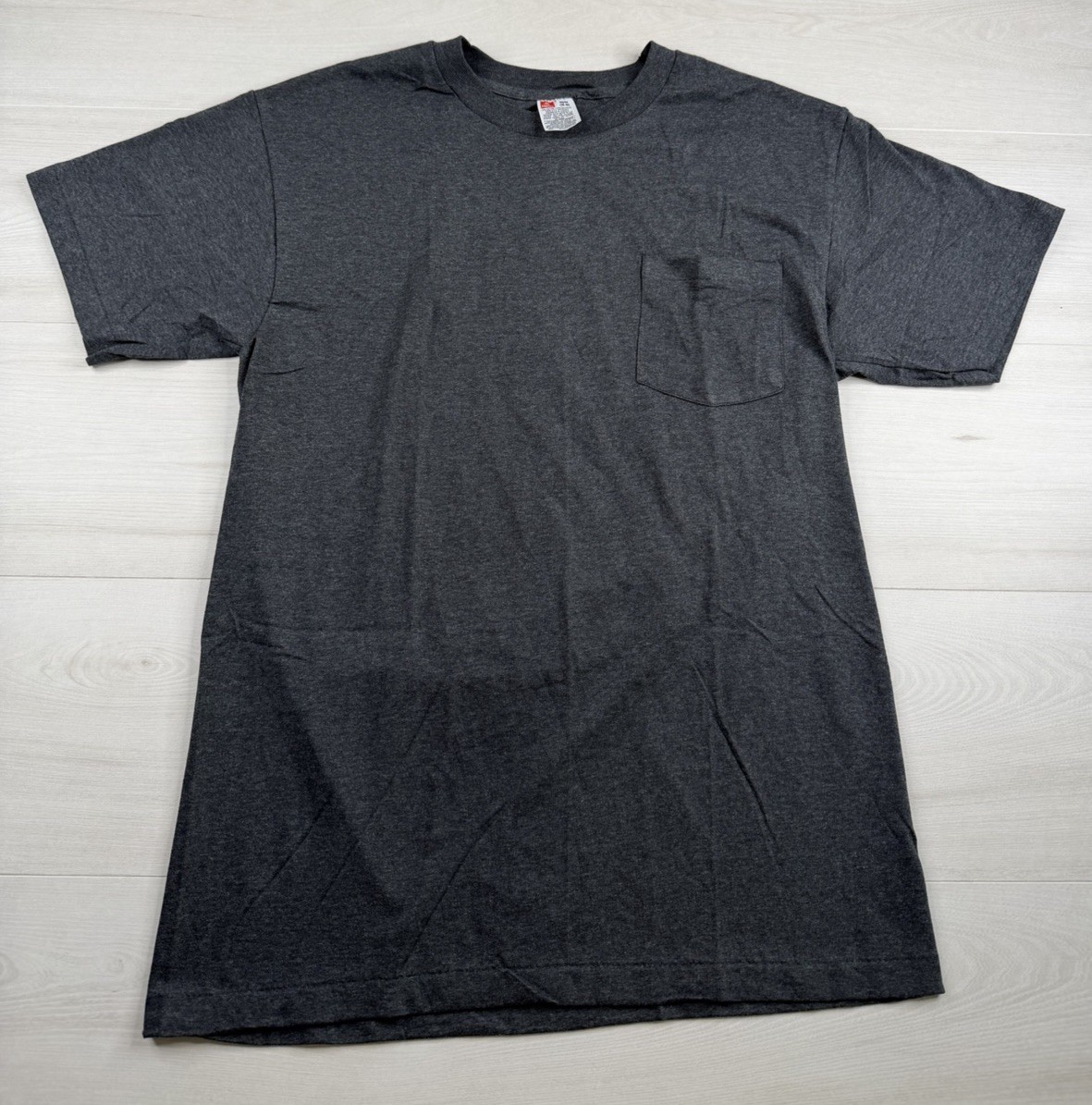 Vtg Hanes Blank Pocket T Shirt Gray Single Stitch Casual 90s Cotton Poly Blend M