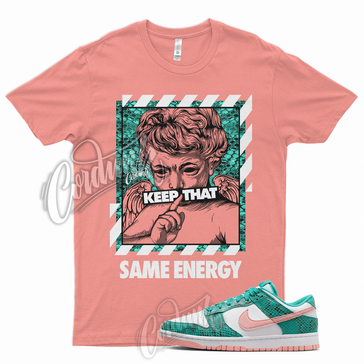ENERGY T Shirt for Dunk Low Washed Teal and Bleached Coral Snakeskin Snake