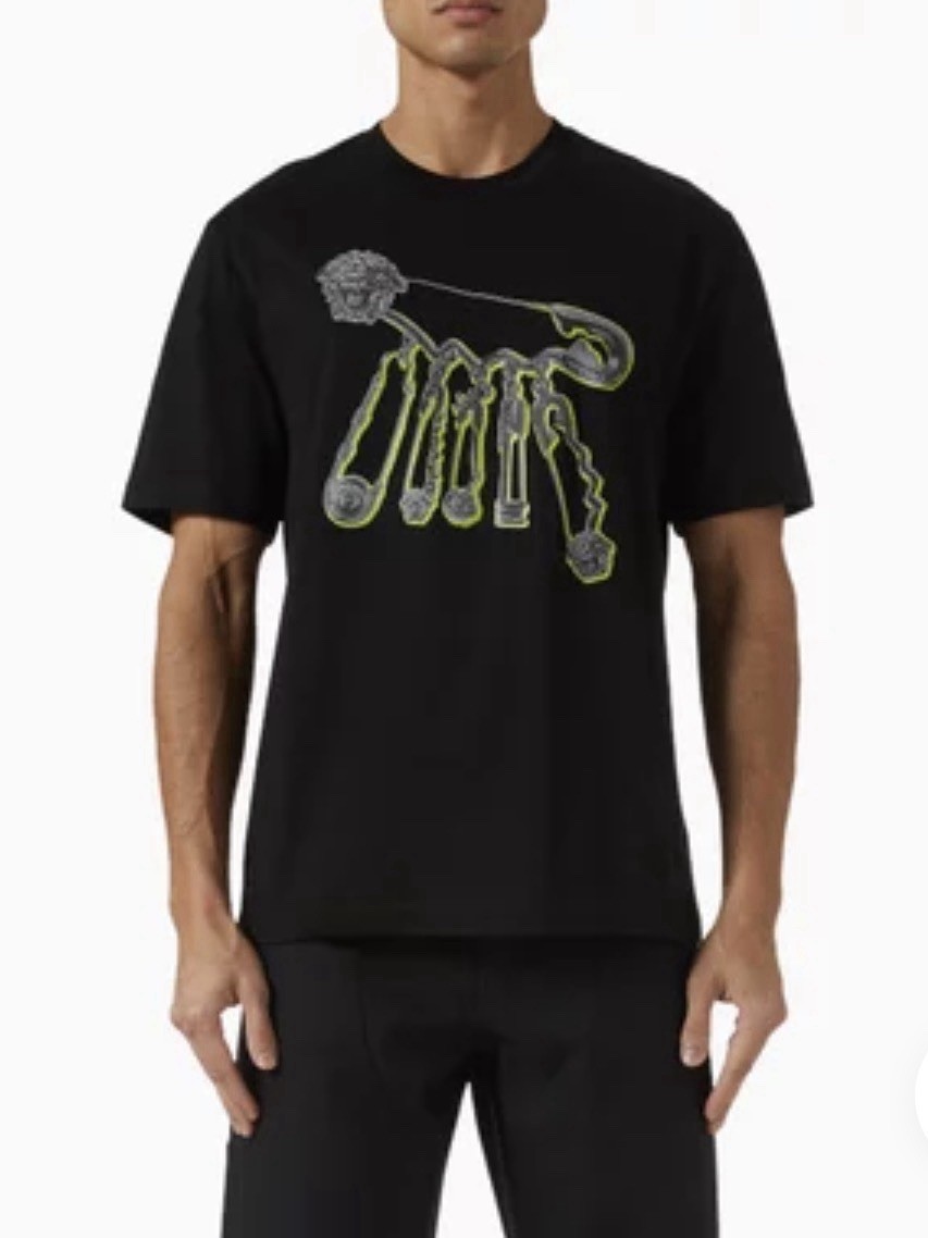 Versace Pop Pin Mesusa Black Cotton Jersey T-shirt Men’s Size XL Authentic