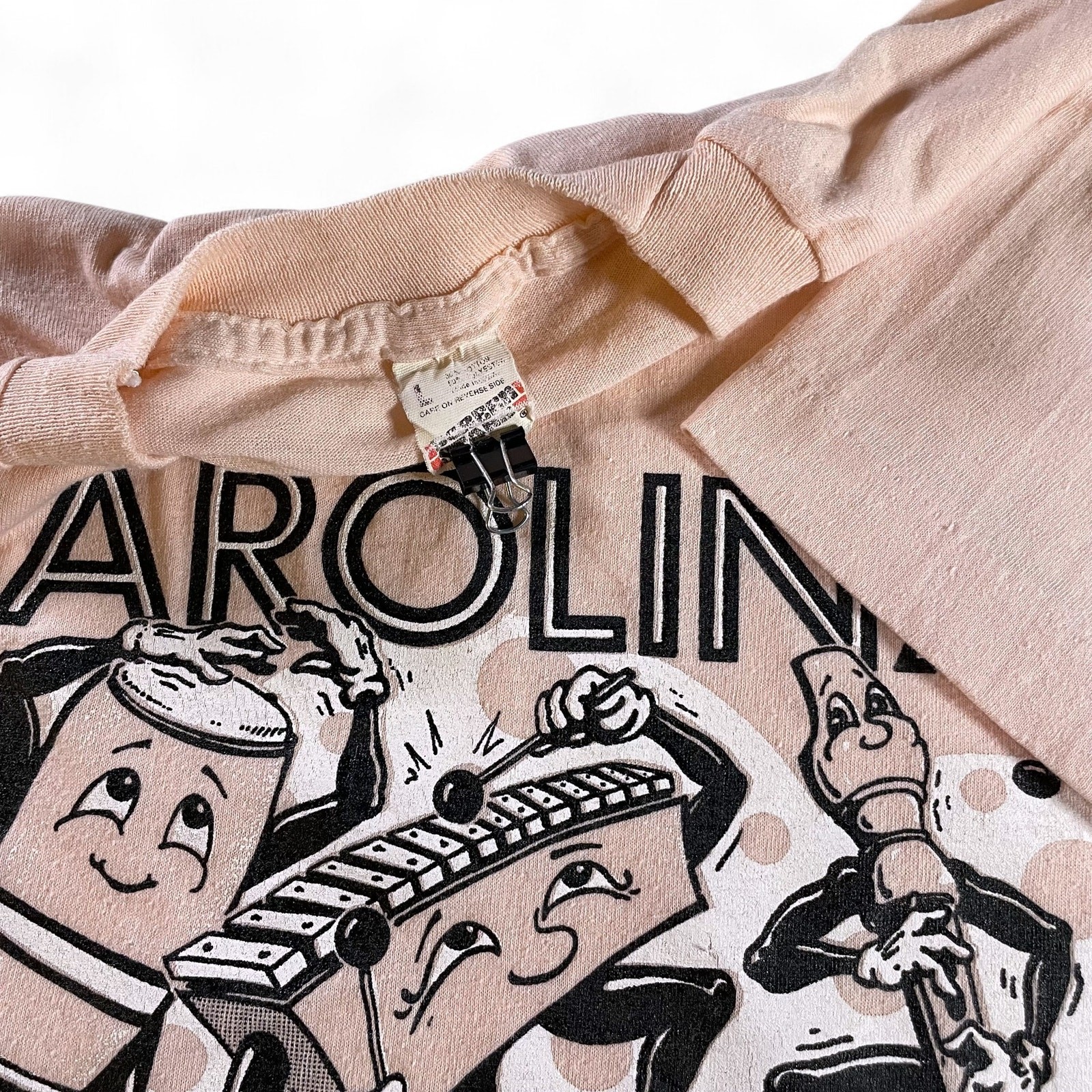 Vtg 80s Carolina Orffuns T-Shirt Cartoon Music Instruments Screen Stars USA L