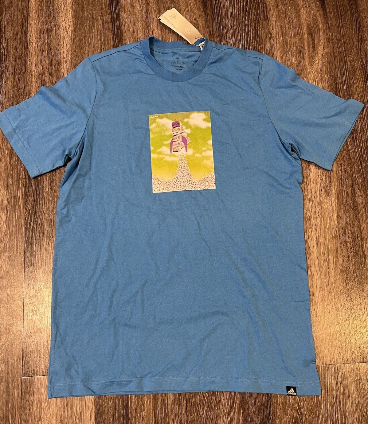 Adidas T-Shirt Mens L Large Big And Tall Blue Boost Rocket Graphic Tee HK6760