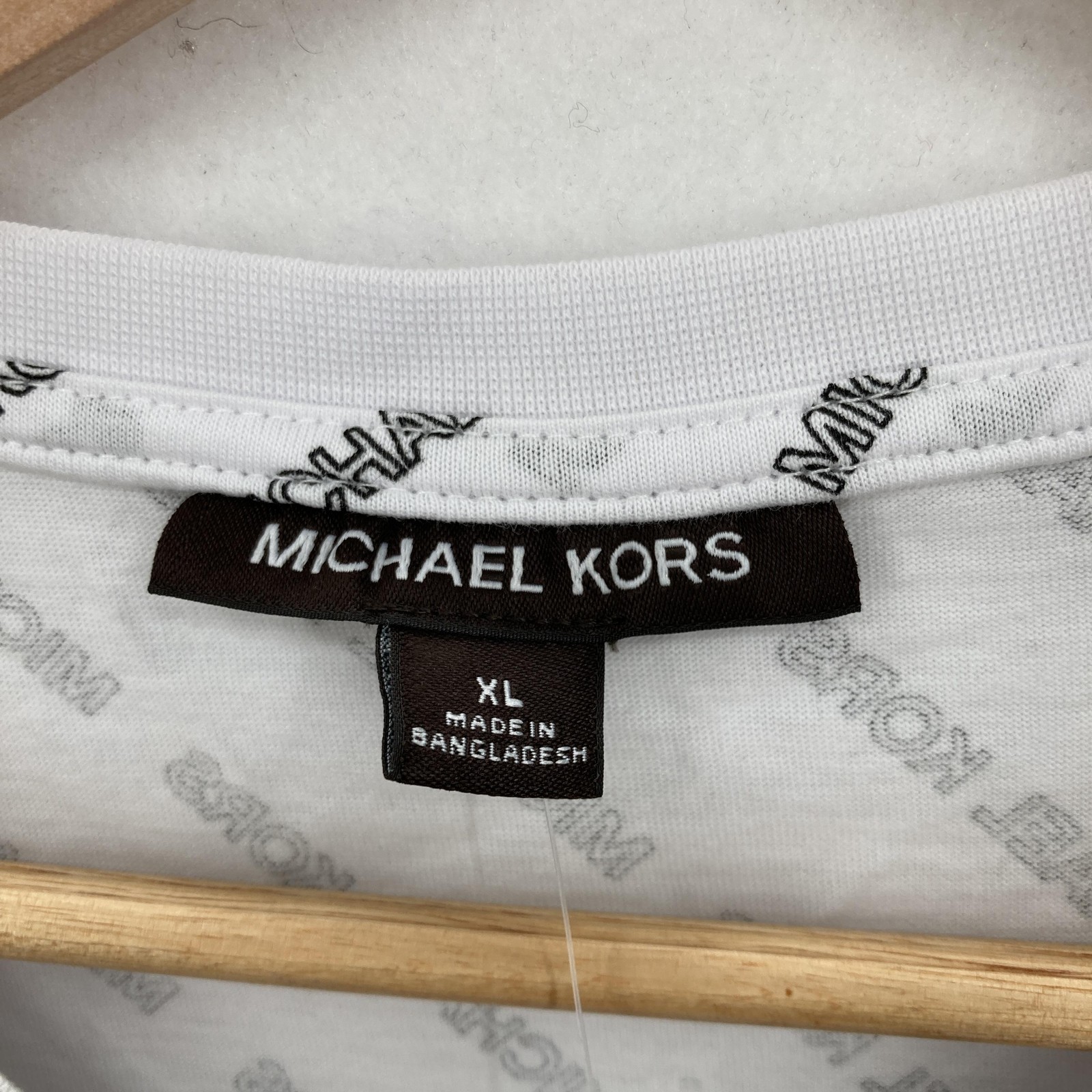 Michael Kors Shirt Mens XL White Allover Logo Tee T-Shirt Cotton Crewneck Print