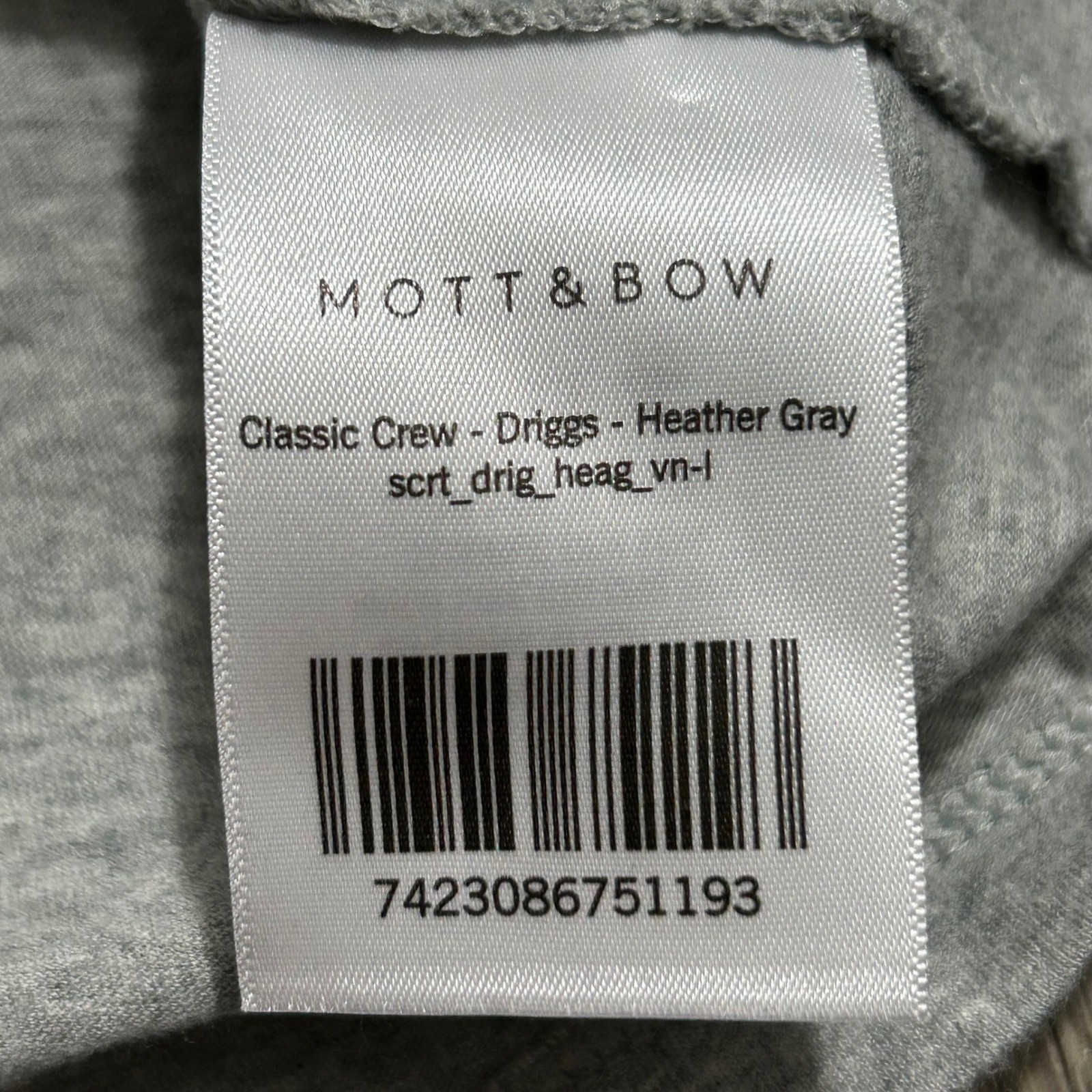 Mott and Bow T-Shirt Large Gray Driggs Classic Crew Neck Cotton Short Sleeve