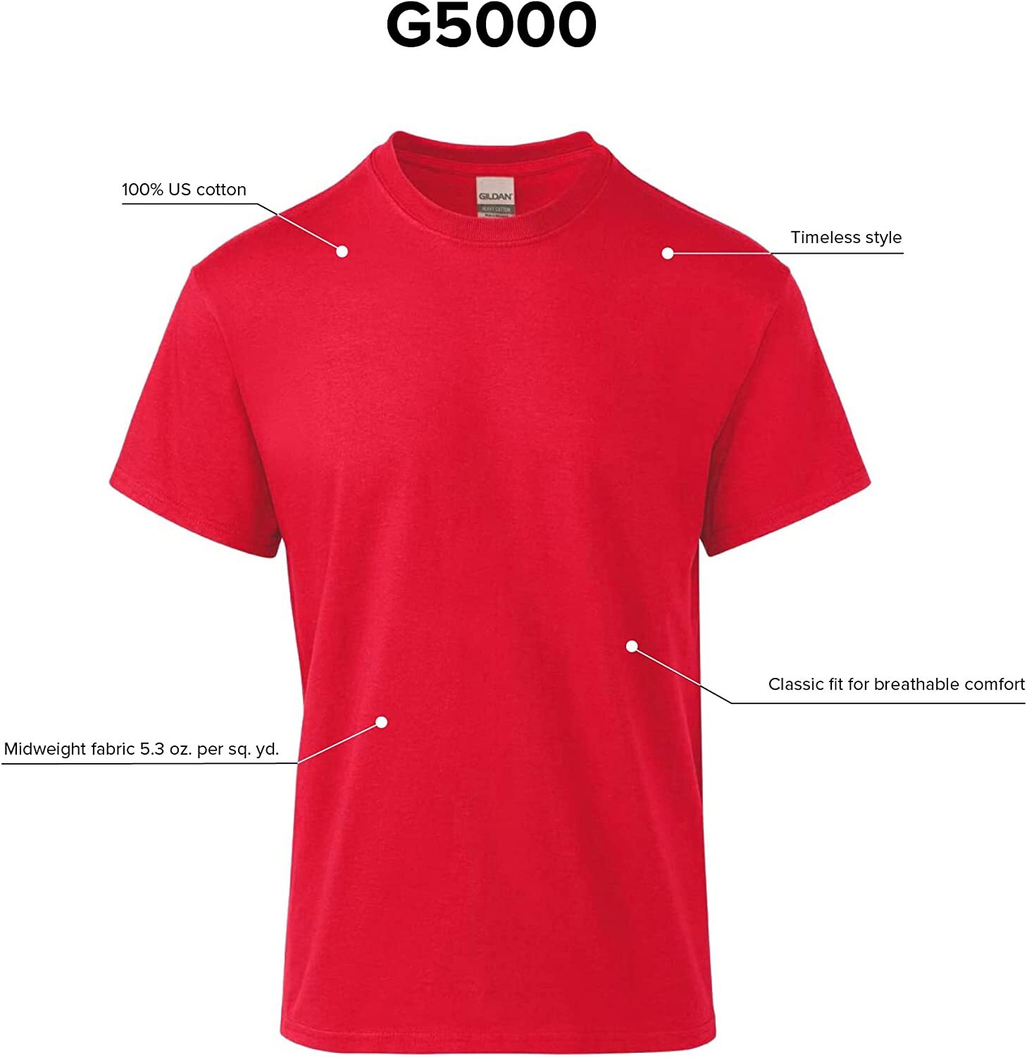Gildan 3-PACK Men’s Heavy Cotton T-Shirt (Pack of 3) Bulk Solid Blank Regula Fit