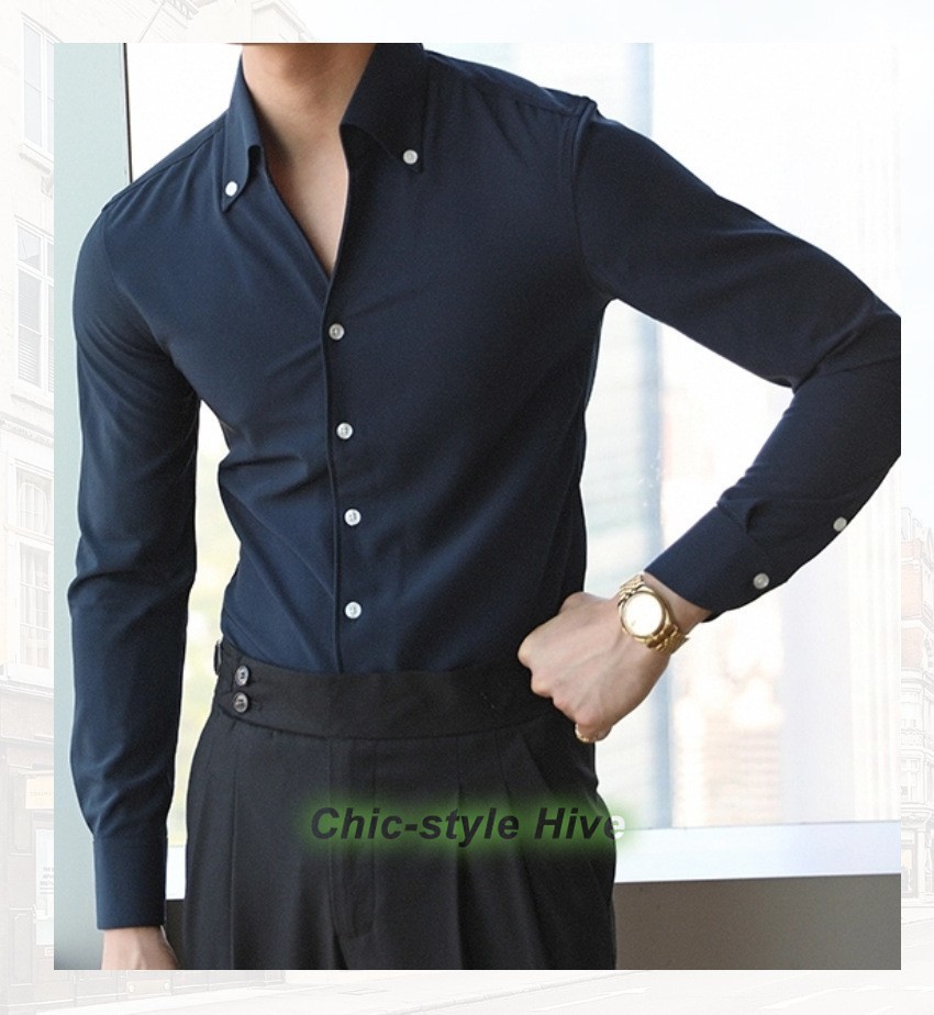 Men’s Collar Shirt Wrinkle-free Casual Slim-fit with A Lapel Design Shirts