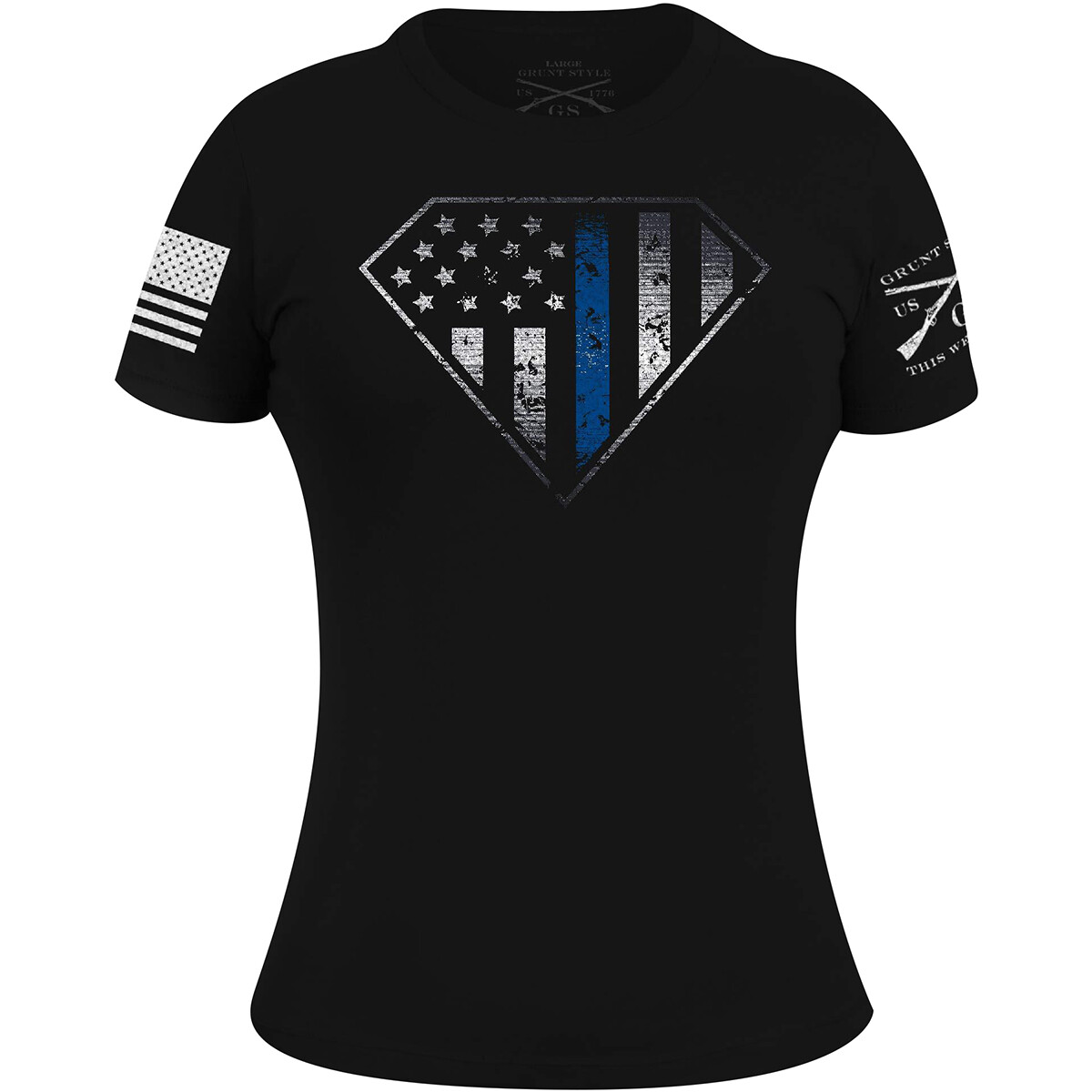 Grunt Style Women’s Blue Line Crest T-Shirt – 2XL – Black