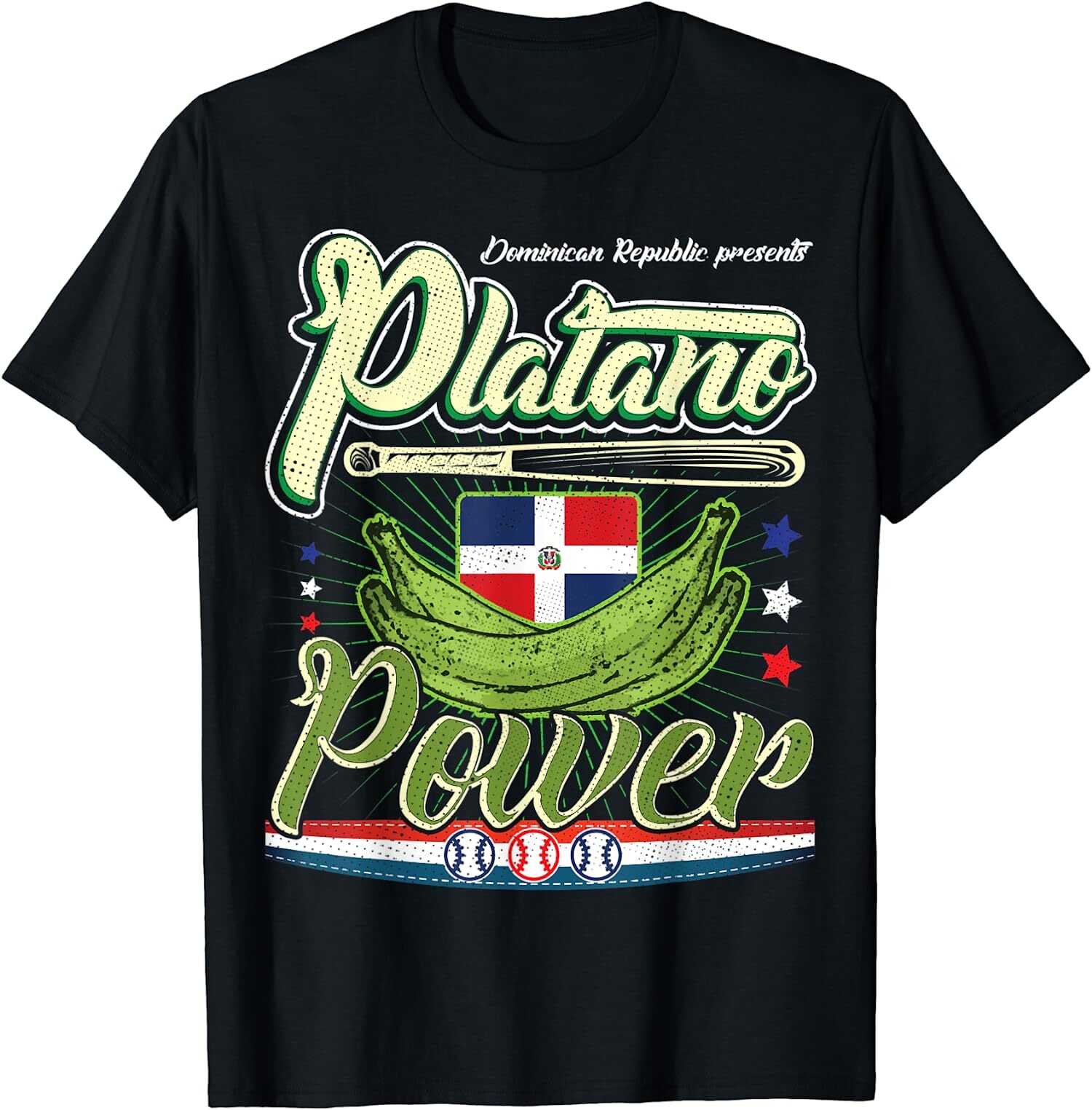 New Limited Dominican Republic Platano Power Baseball Flag T-Shirt