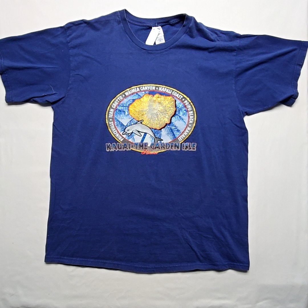 Kauai Hawaii The Garden Isle Graphic Tee Dolphin Tropical Blue 2X Shirt