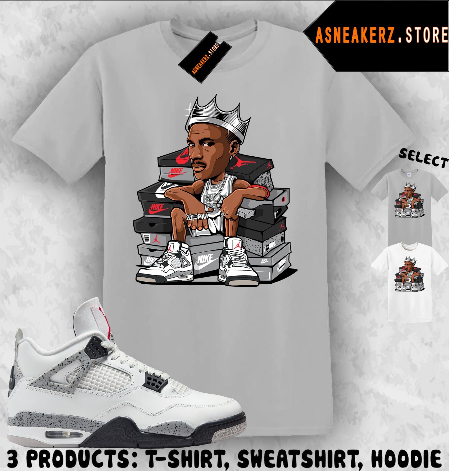 Shirt Matching AJ 4 White Cement 2025 Match Sneaker MJ Sneakerhead King T-Shirt