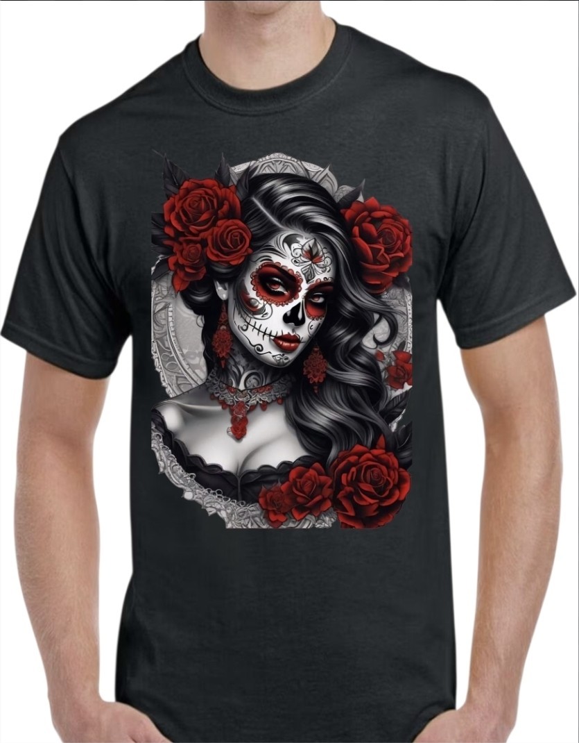 Sugar Skull Catrina Black Men’s T-Shirt Small To 3X-Large Style 5