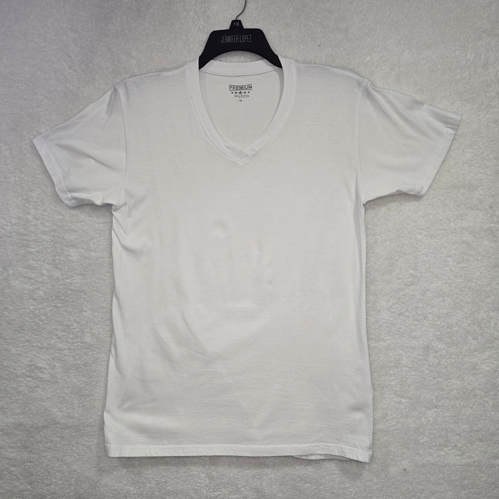 Galaxy Premium V Neck T Shirt White Mens Size M Combed Cotton Short Sleeve