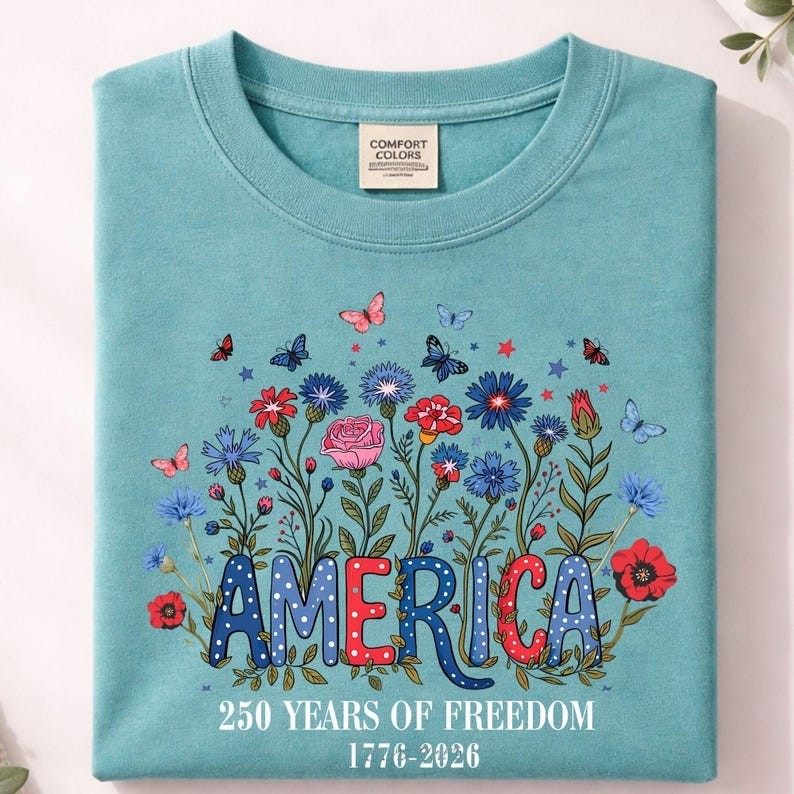 Comfort Colors Floral 250th Anniversary Shirt, Wildflower Independence Day Tee