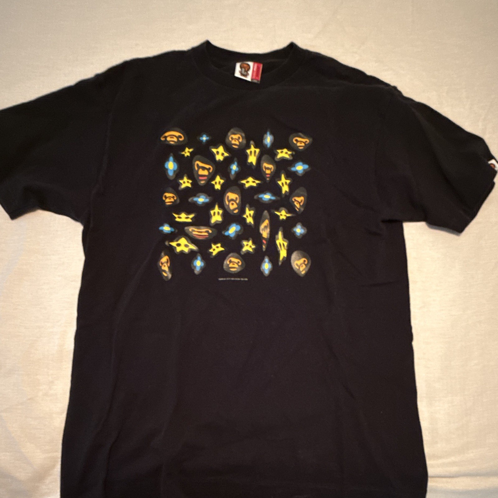 *RARE* Vintage A Bathing Ape Baby Milo Black Graphic Logo Crew Neck Tee, size L