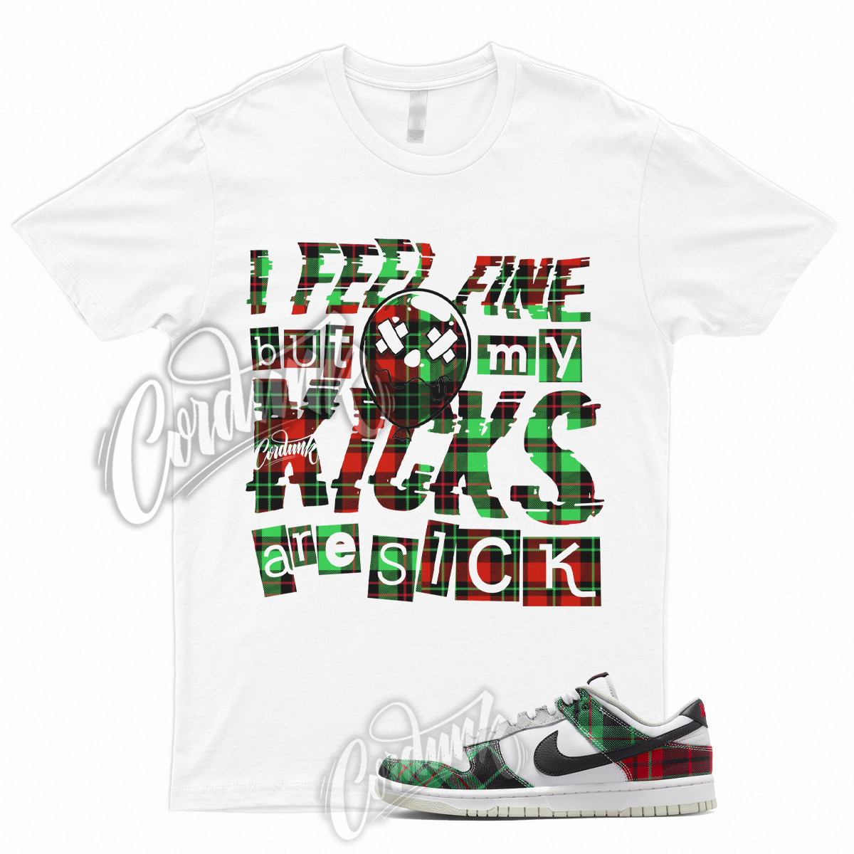 SICK V2 Shirt for Dunk Low Tartan Plaid University Red Stadium Green Grey Silver