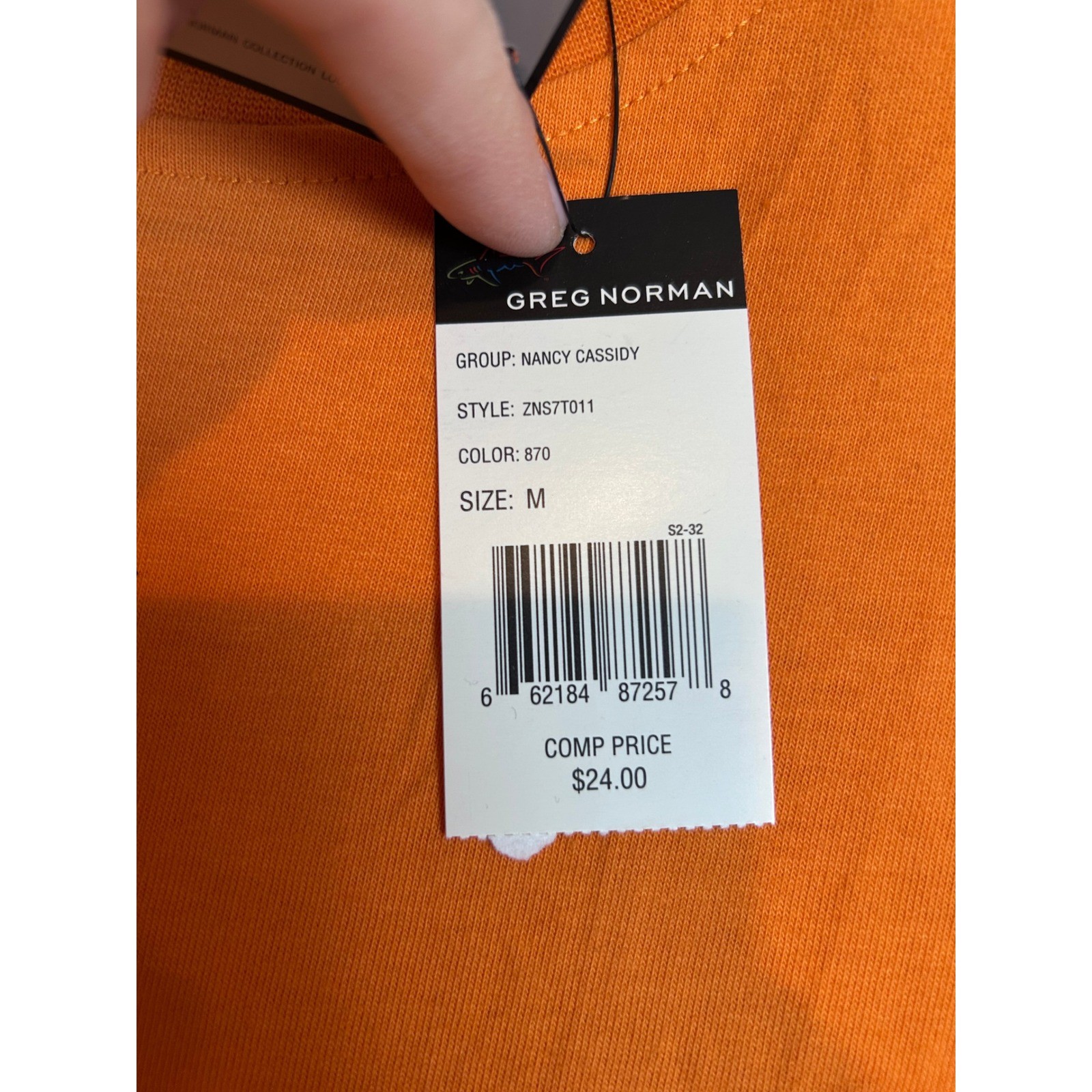 NWT Greg Norman Mens Orange Short Sleeve Shark Logo Crew Neck T-Shirt Summer -M-