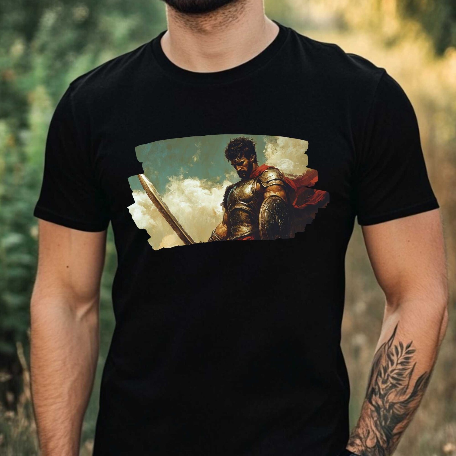 Mens Achilles Warrior Motif Cotton T-Shirt Size XS to 5XL