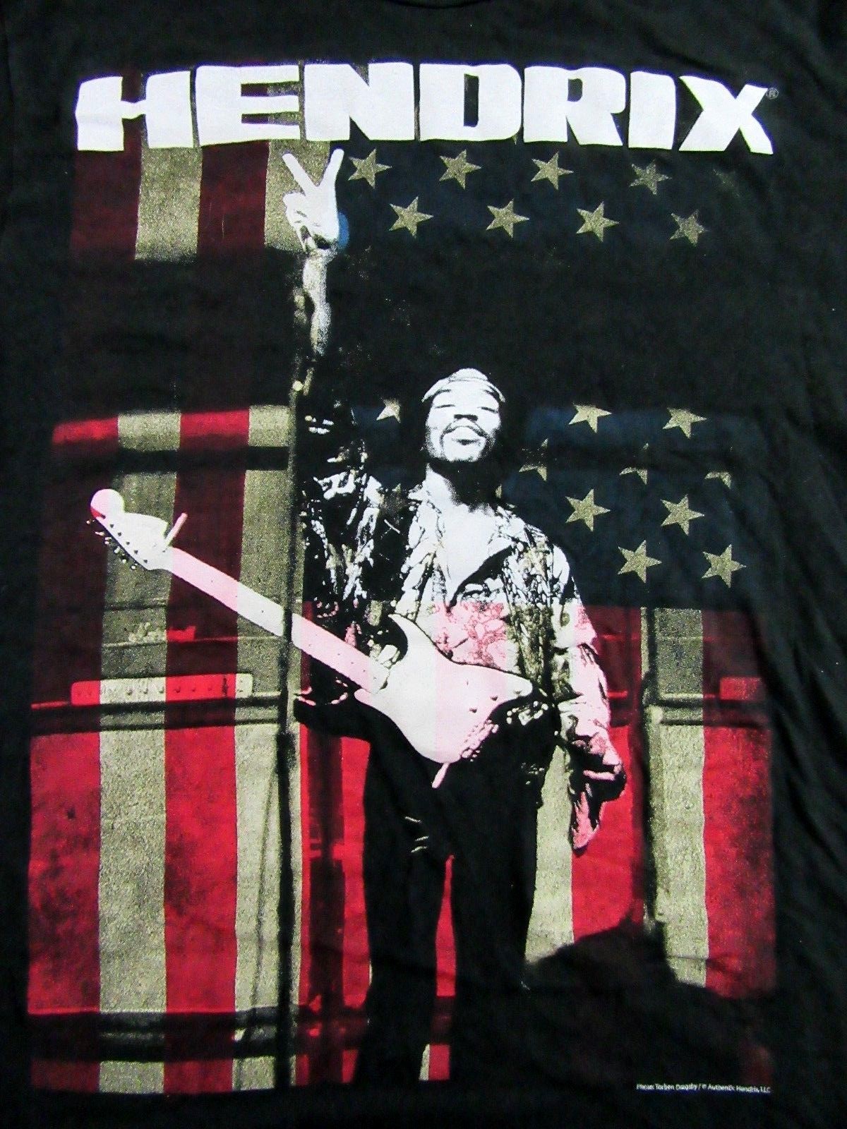 JIMI HENDRIX Peace Sign American Flag Psychedelic Rock Black T Shirt Size M
