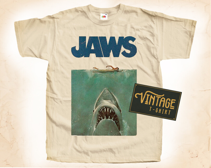 Jaws V2 Vintage T Shirt for Men Woman Unisex Digital Print NATURAL color S-5XL