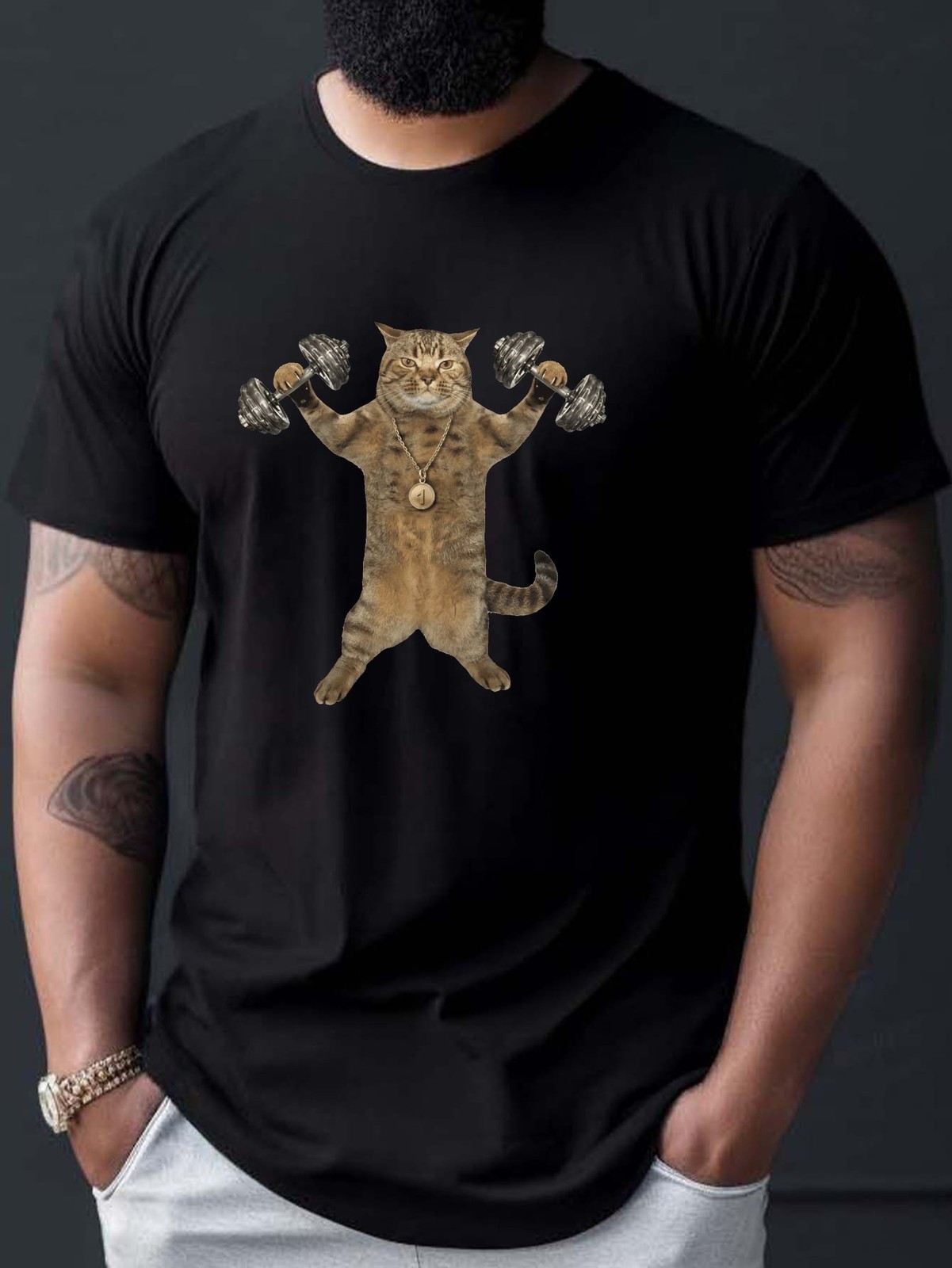 Casual Tee Men’s Fitness Cat Graphic Tee – Casual Short Sleeve T-Shirt