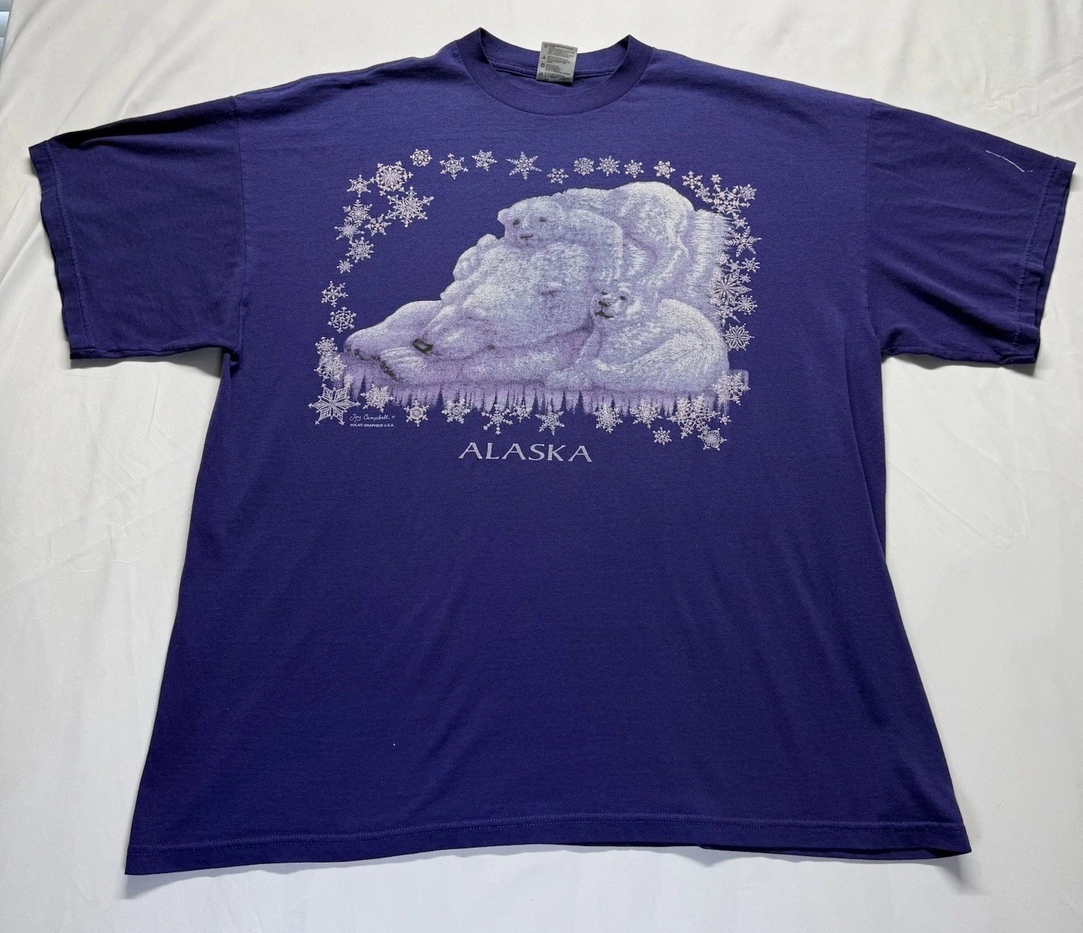 Vintage 90s Alaska Polar Bear T-Shirt Size 3XL Purple graphic tee wildlife USA