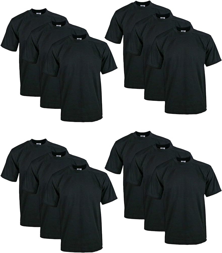 12 PACK PROCLUB PRO CLUB MENS HEAVYWEIGHT BLACK SHORT SLEEVE T SHIRTS COTTON TEE